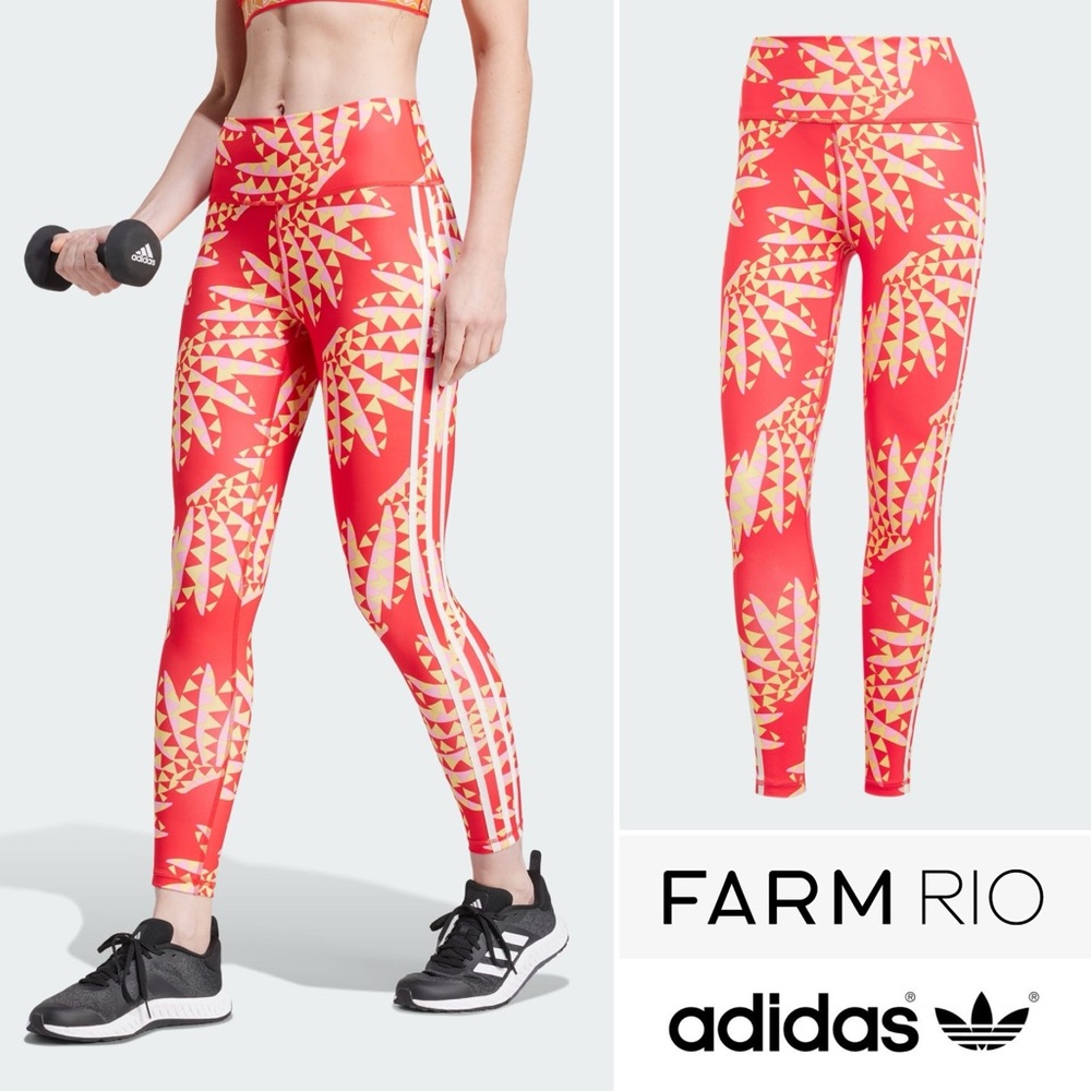 FARM Rio x Adidas Psychedelic Wave 7/8 High Waist Leggings Tomato Red Small NWT